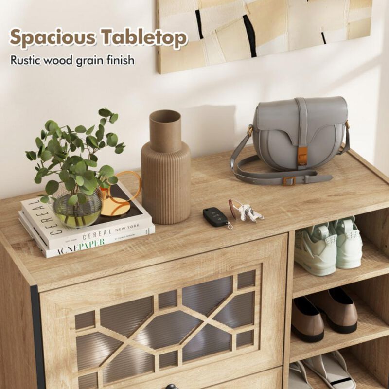 Hivvago Rustic Shoe Cabinet with Flip-up See-through Doors and Adjustable Shelves
