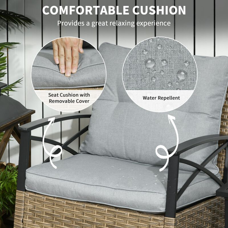 Light Grey Patio Set: 3PC Wicker Rocking Bistro Set with Cushions