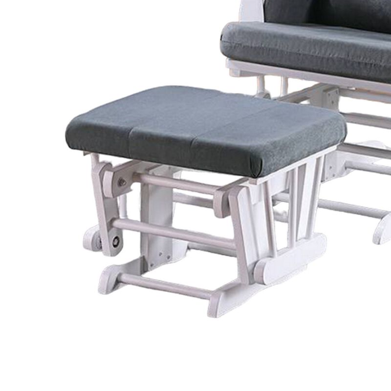 Noni Glider Manual Recliner Chair w Square Ottoman, White Wood, Gray
