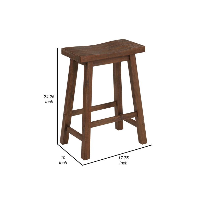 Saddle Design Wooden Counter Stool with Grain Details, Brown - Benzara