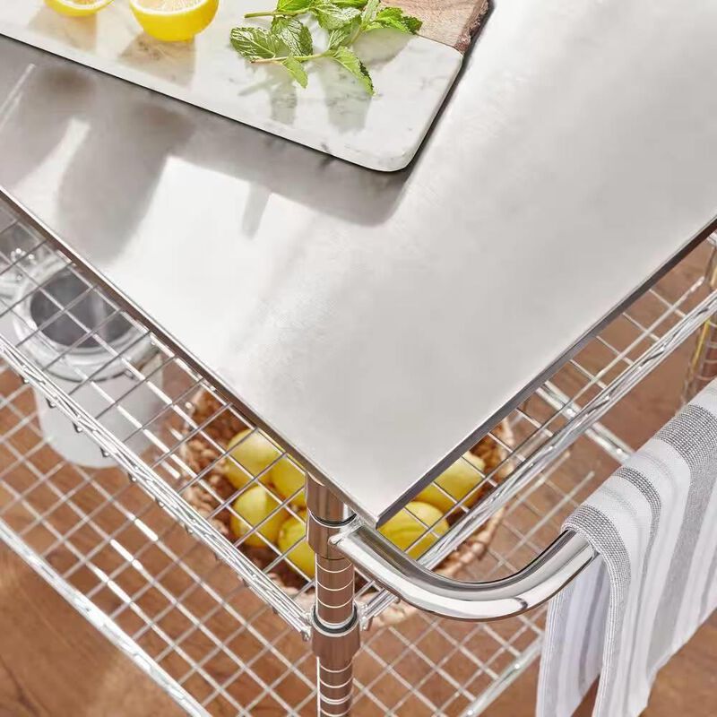 Hivvago Kitchen Island Cart with Stainless Steel Top and 2 Bottom Storage Shelves
