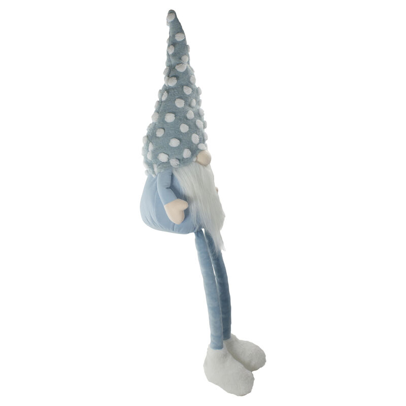 34" Blue and White Sitting Spring Gnome Figure with a Polka Dot Hat and Legs