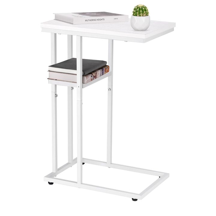 Yoobure C Shaped End Table, Side Table for Couch and Bed, Small Side Table for Small Spaces, Living Room, Bedroom, Rustic Snack