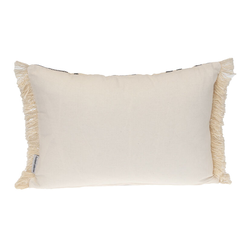 HomeRoots 14" X 20" Beige and Black Southwestern Cotton Throw Pillow With Fringe image number 2