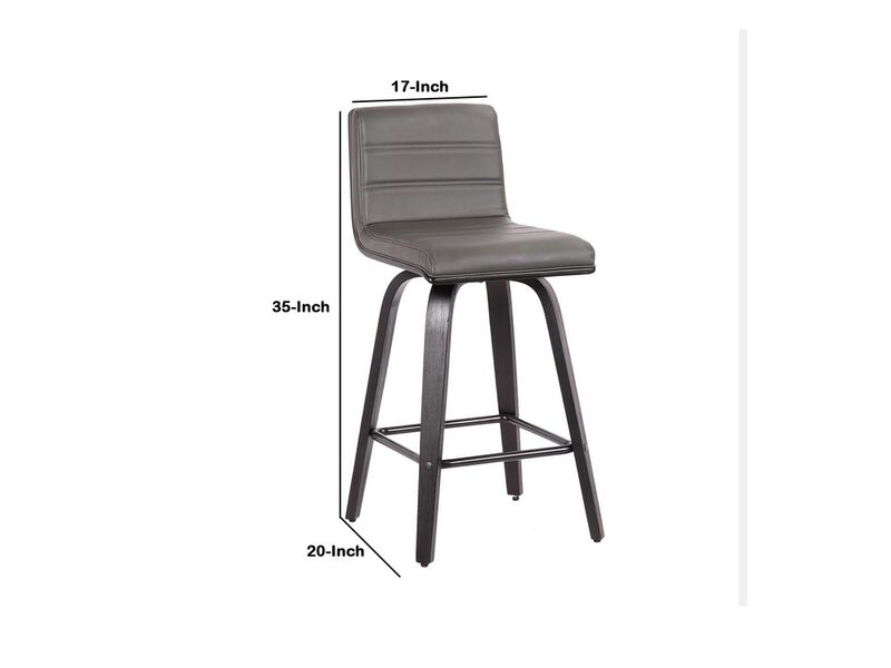 Leatherette Counter Height Bar Stool with Horizontal Stitching, Gray-Benzara