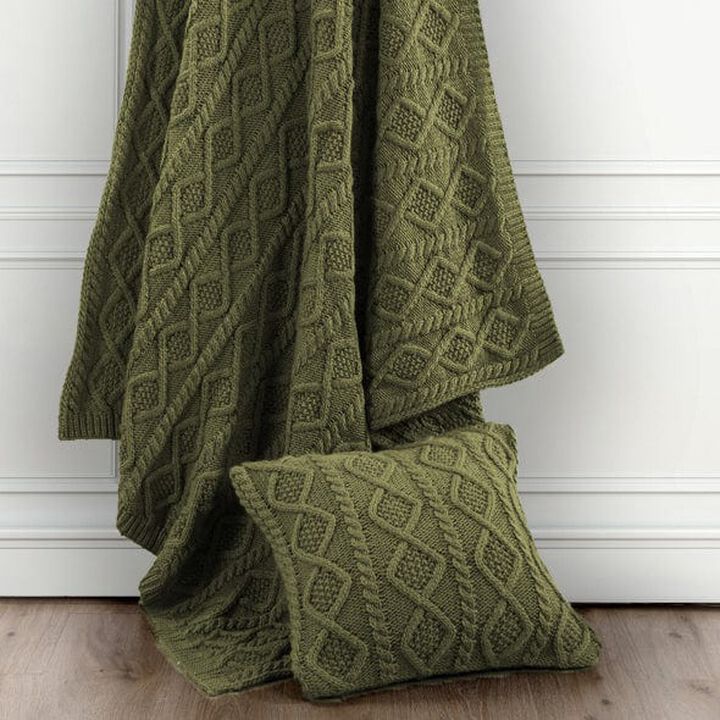 Cable Knit Green Throw Blanket