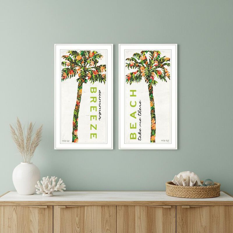 HomeRoots Set Of Two Summer Breeze Funky Palm Trees White Framed Wall Art image number 1