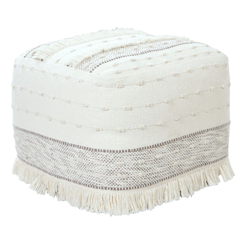 Handwoven Cotton Striped Pouf Ottoman for Bedroom or Lounge Decor