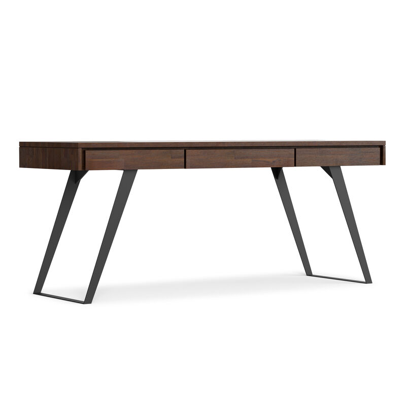 Lowry SOLID ACACIA WOOD Modern Industrial 72 inch Wide Large Desk in Distressed Charcoal Brown image number 4