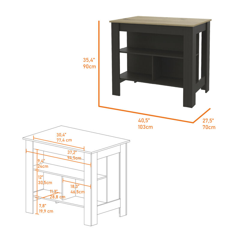 Streamdale Rockaway 3-Shelf Kitchen Island Black Wengue And Light Oak image number 5