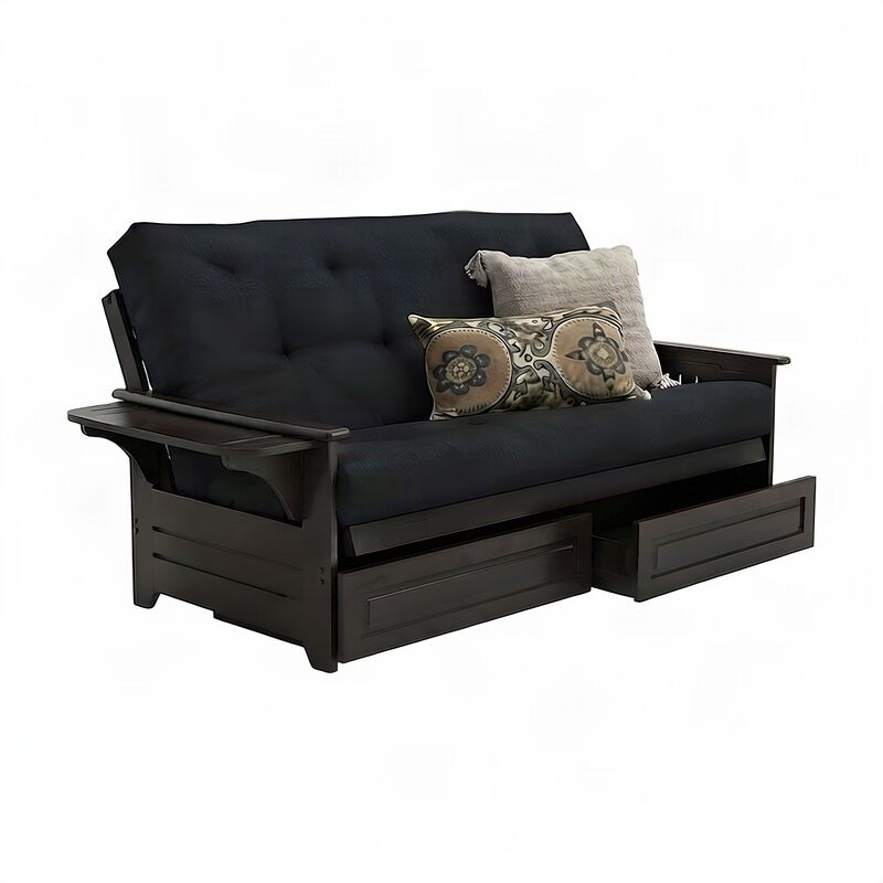 Phoenix Frame-Espresso Finish-Suede Black Mattress-Storage Drawers image number 0