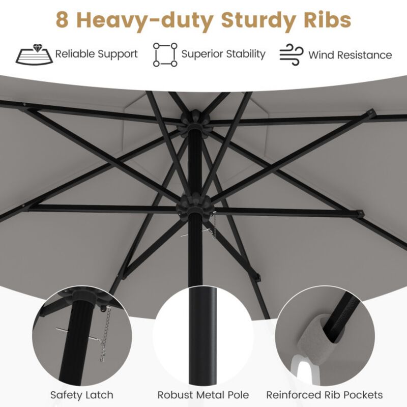 9.3 Feet Solar Patio Umbrella with 24 LED Lights Vented Top and Ruffles image number 7