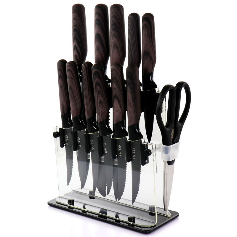 Soho Lounge 13 Piece Cutlery Set with Acrylic Knife Stand in Brown