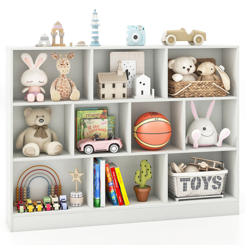 Wooden Toy Storage Organizer with 10 Cubes for Classroom, Daycare, Nursery, or Kindergarten Organization