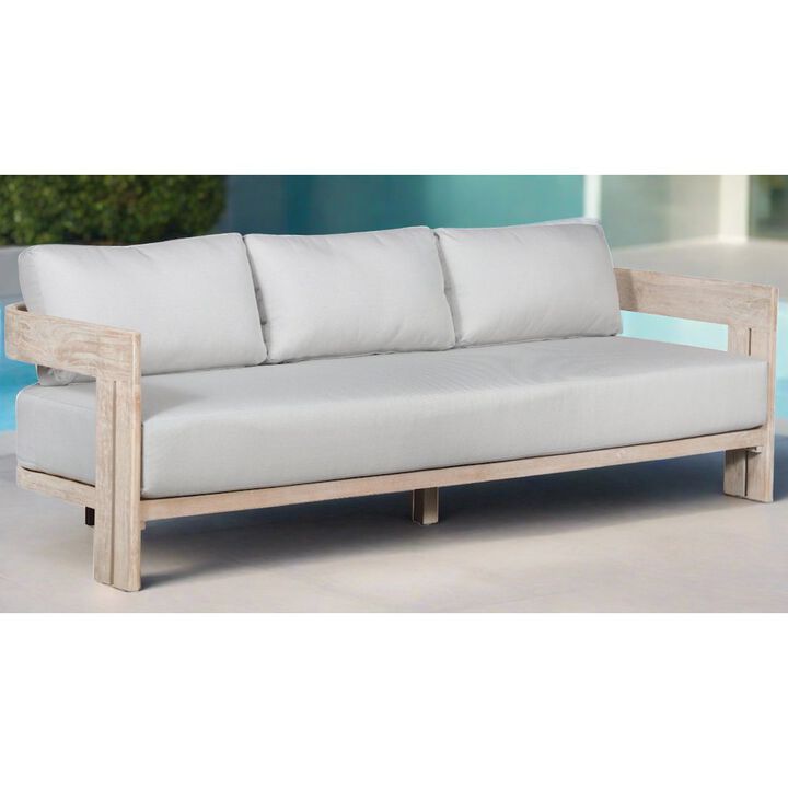 Crafters and Weavers Paradiso Teak Wood Sofa Natural Look - Light Grey Fabric