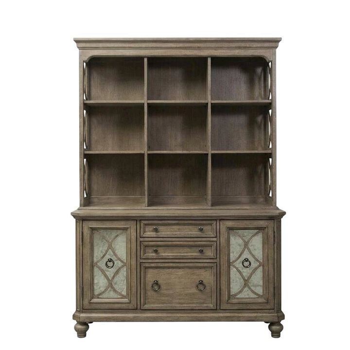 Liberty Furniture Brown Credenza and Hutch Set with Cottage Style Compact Storage