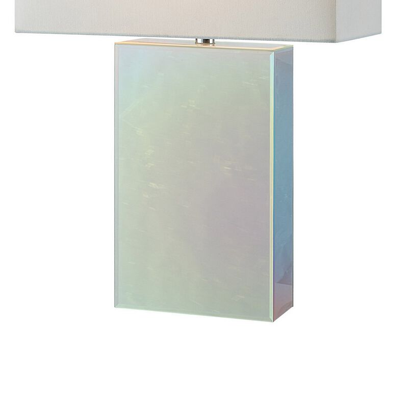 26 Inch Table Lamp, Rectangular Stand, Set of 2, Glass, Multitone White-Benzara