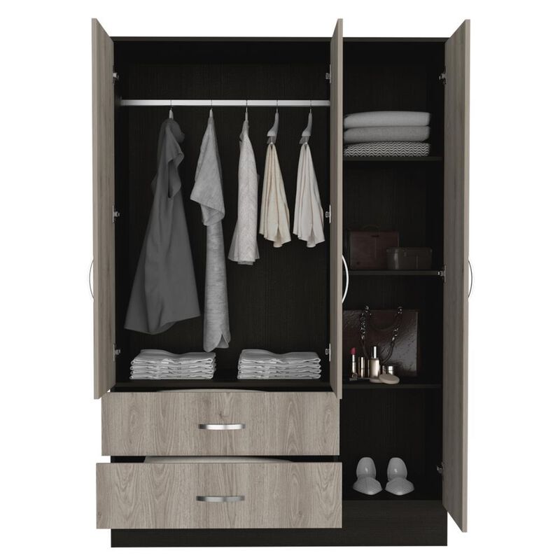 Gangi 120 Mirroed Armoire - Black+Light Grey