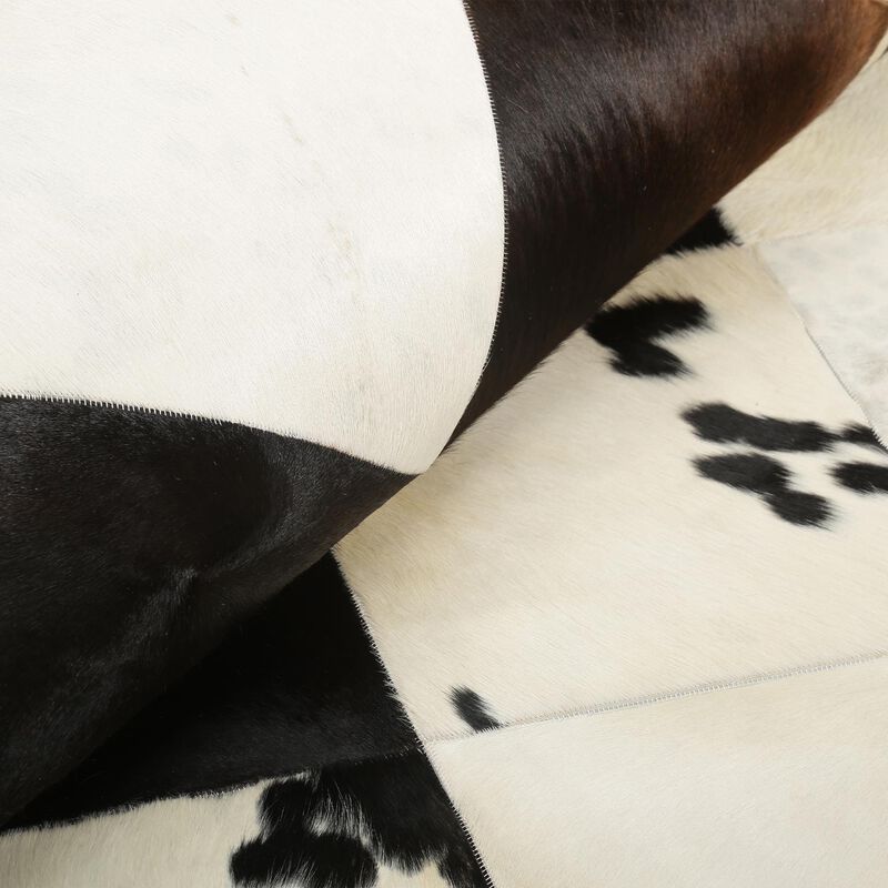 Brown and White Cowhide Patchwork Rug image number 3