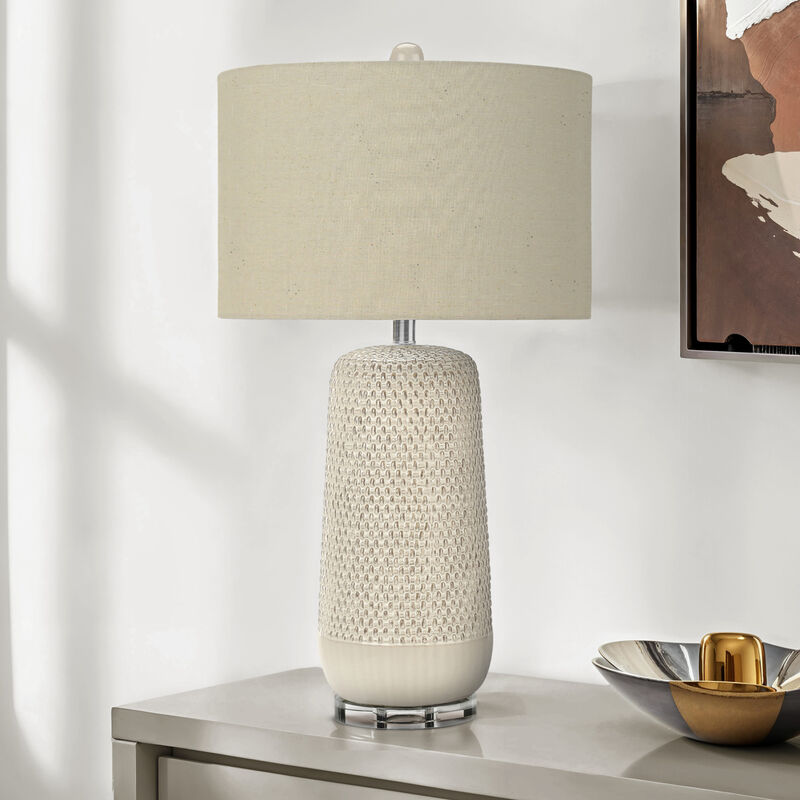 ELEMENT ACE Contemporary 31 Inch Height Table Lamp with Textured Body, Fabric Drum Shade and 3-Way Rotary Switch for Home Living Room Bedroom Office Decor image number 1