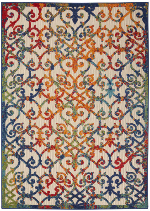 HomeRoots 5' X 8' Ivory Blue Orange And Green Trellis Indoor Outdoor Area Rug