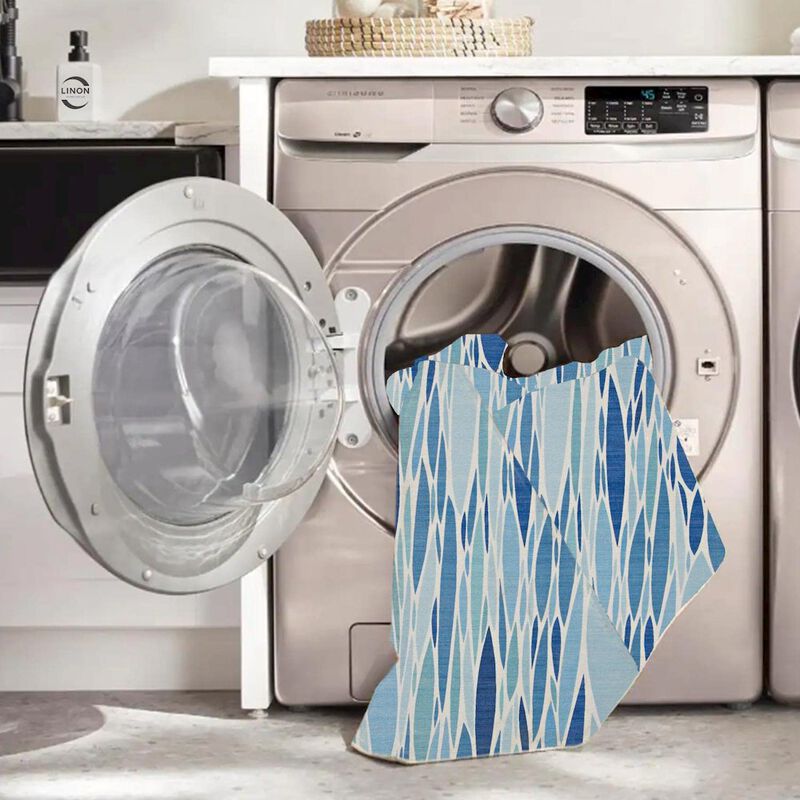 Linon Outdoor Washable Pompano Blue & Ivory, Rug image number 5