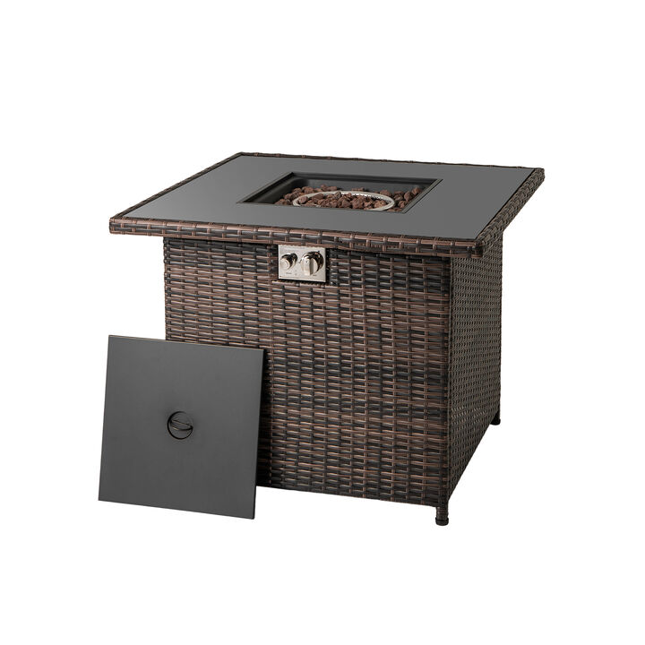 50,000 BTU Propane Fire Pit Table with Tempered Glass Top for Outdoor Use