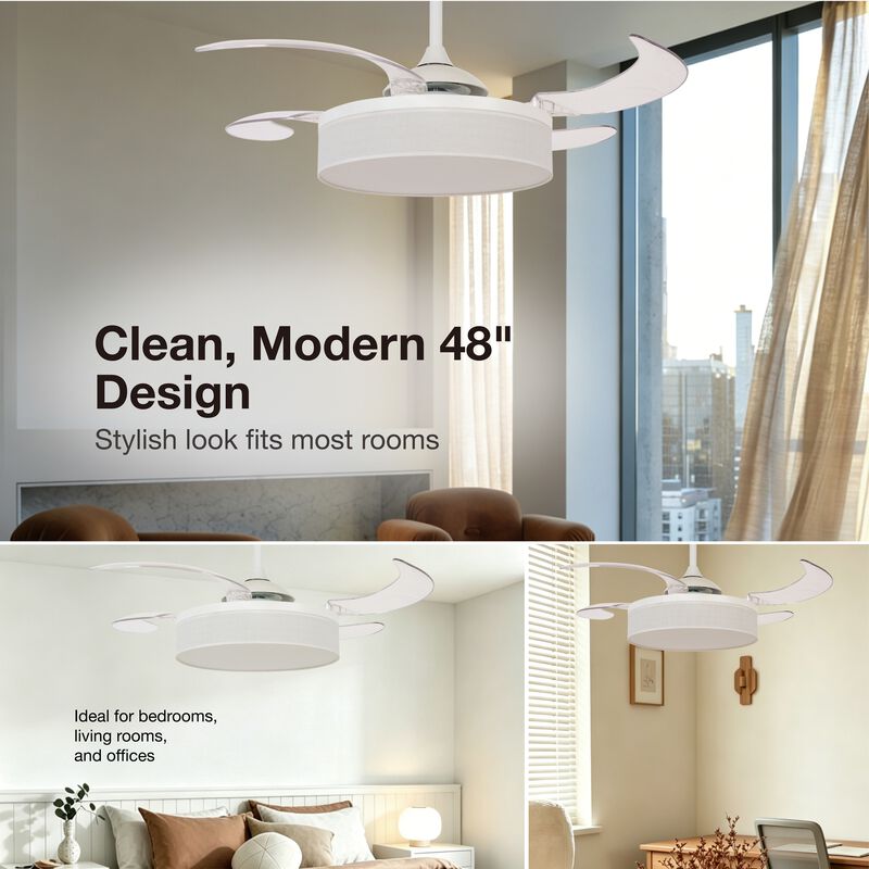 Fanaway Fraser 48" Retractable Blade Ceiling Fan with Light and Remote, Modern Fandelier Ceiling Fan, Patented Design Technology, Stronger Thicker Blades image number 8