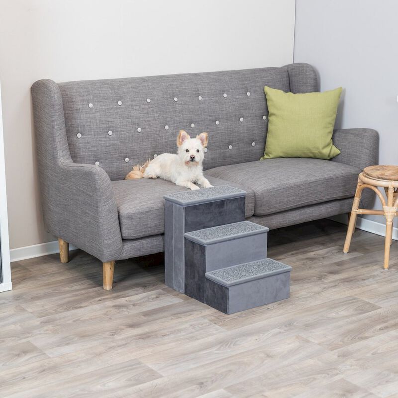TRIXIE 3-Step Foldable Velour Pet Stairs with Storage, Gray image number 2