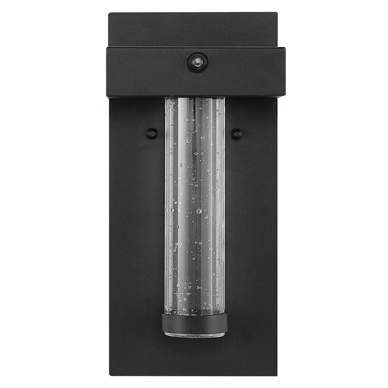 Horizone 1-Light Minimalist Industrial Iron/Seeded Glass with Dusk-to-Dawn Sensor Integrated LED Outdoor Sconce