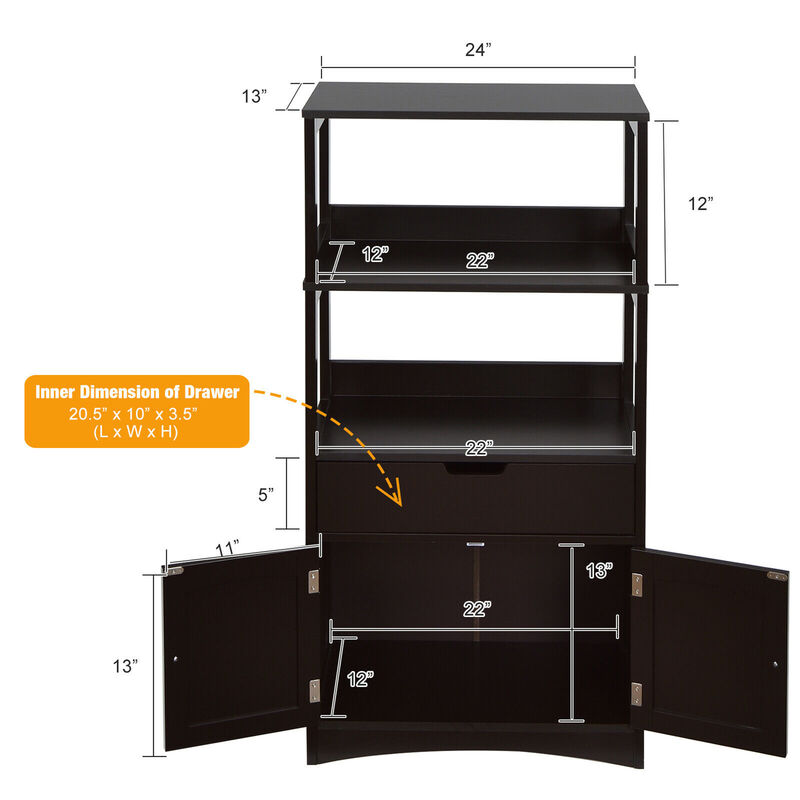 Costway Bathroom Storage Cabinet Floor Cabinet w/Drawer Shelf Cupboard Espresso