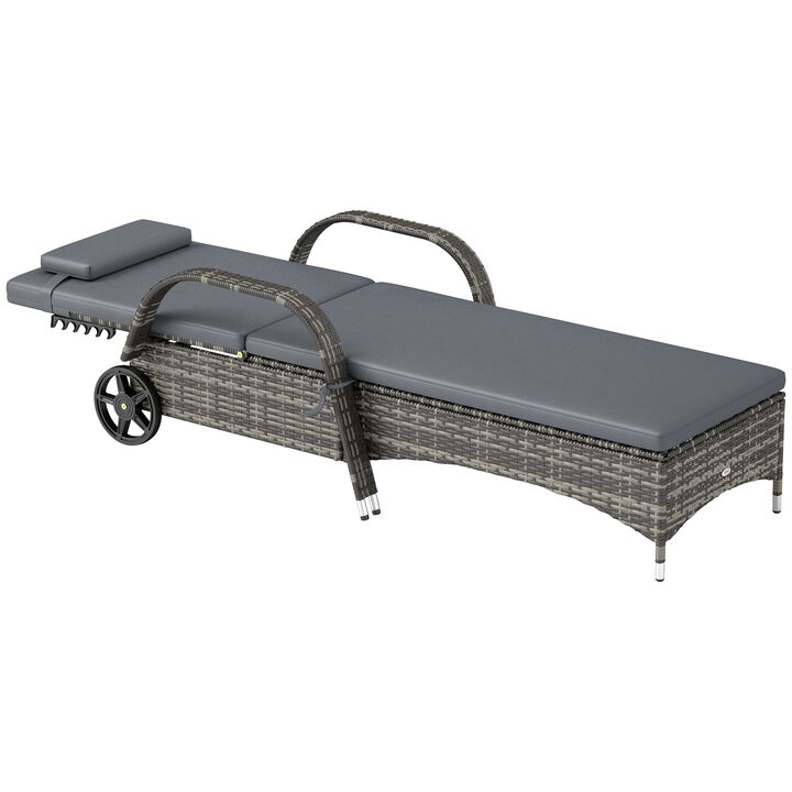 Hivvago Poolside Rattan Lounge Chair with Wheels and Headrest