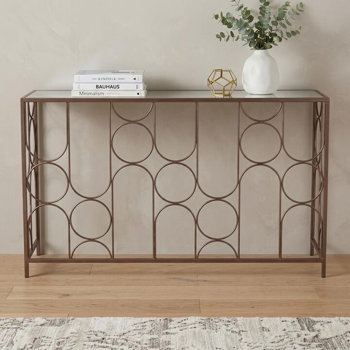 HomeRoots 50" Clear and Bronze Mirrored Glass and Steel Frame Console Table