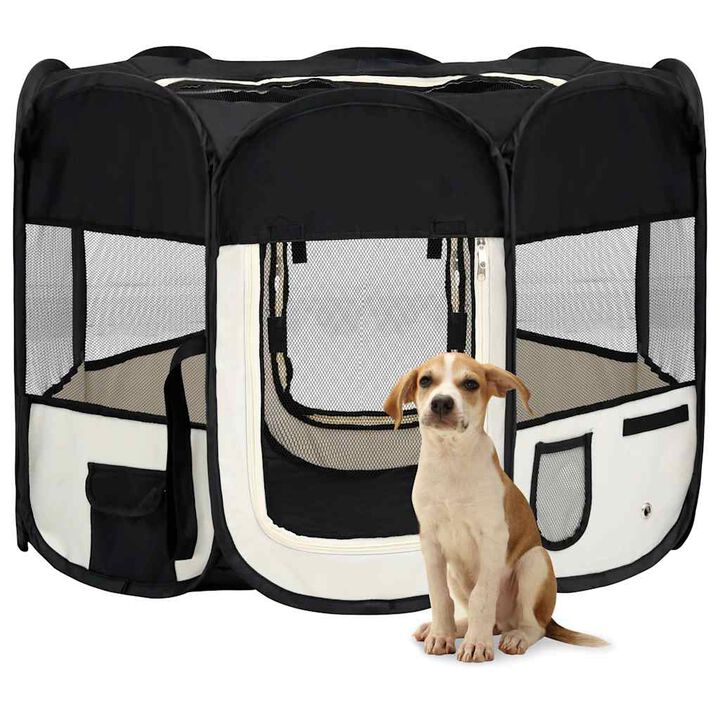 Foldable Dog Playpen with Carrying Bag Blue 35.4"x35.4"x22.8"