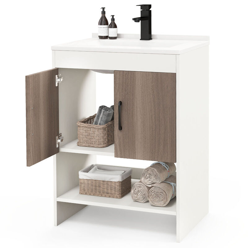 Bathroom Vanity Sink Combo Cabinet with Doors and Open Shelf