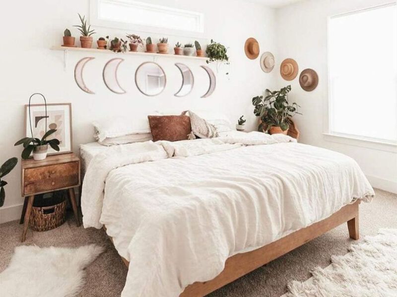 5-Piece Moon Phase Wall Decor &ndash; Beige Acrylic Boho Mirror Set