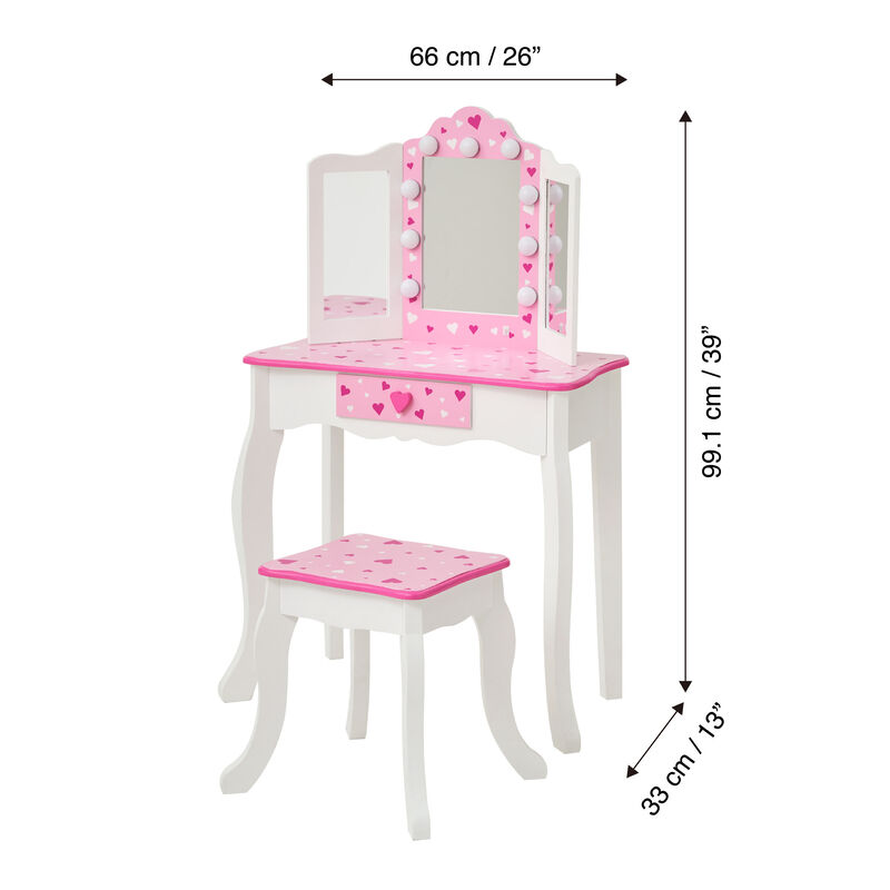Gisele Sweethearts Kids Vanity Table & Stool w/ LED, White & Pink image number 5