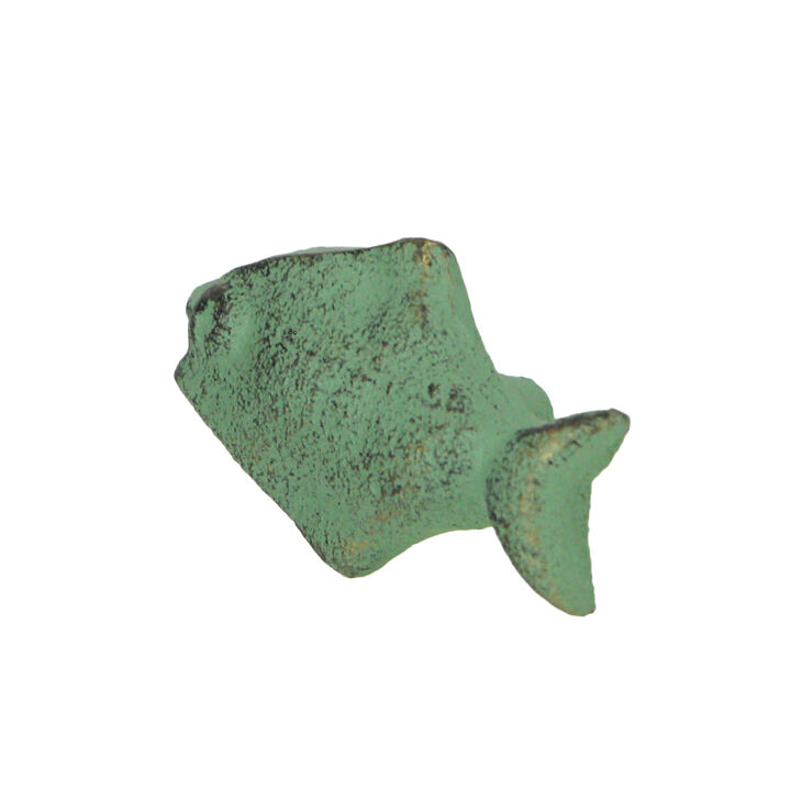 Set of 6 Verdigris Green Cast Iron Fish Drawer Pulls Decorative Bathroom Cabinet Knobs