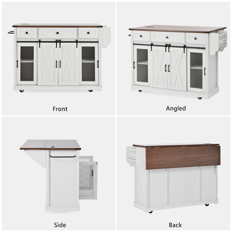 Merax Farmhouse Kitchen Island with Storage, Sliding Barn Door & Metal Grid Side Door image number 5