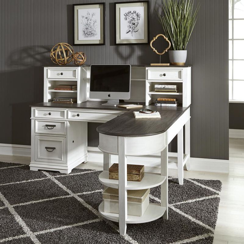 Liberty Furniture Allyson Park L Shaped Desk Set in Wirebrushed White w/ Charcoal Top image number 9