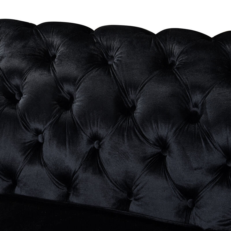 Velvet Luxury Chesterfield Sofa Set, 84 Inches Tufted 3 Seat Couch with Gold Stainless for Living Room, Black Fabric