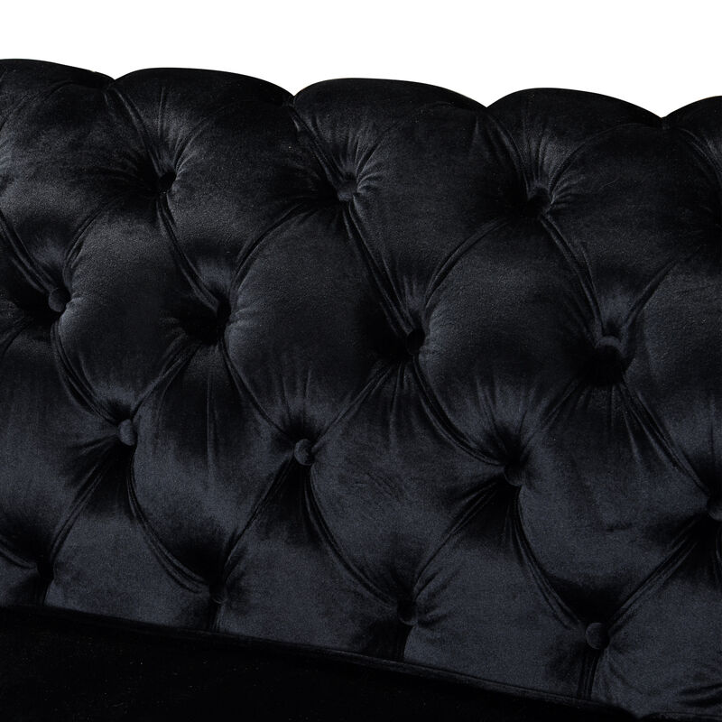 Tufted Velvet Sofa Set, Black with Gold Stainless.