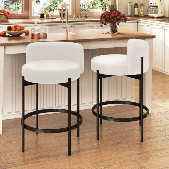 Set of 2 Boucle Counter Stools with Curved Backrest for Kitchen Island or Bar