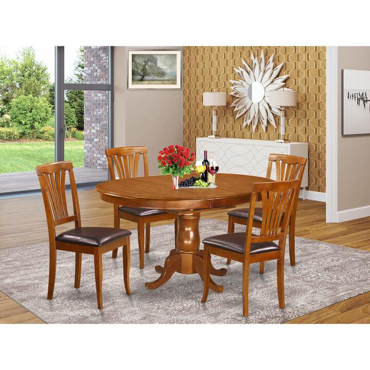 5 Pc set Portland Dining Table featuring Leaf and 4 Upholstered Seat Chairs in Saddle Brown