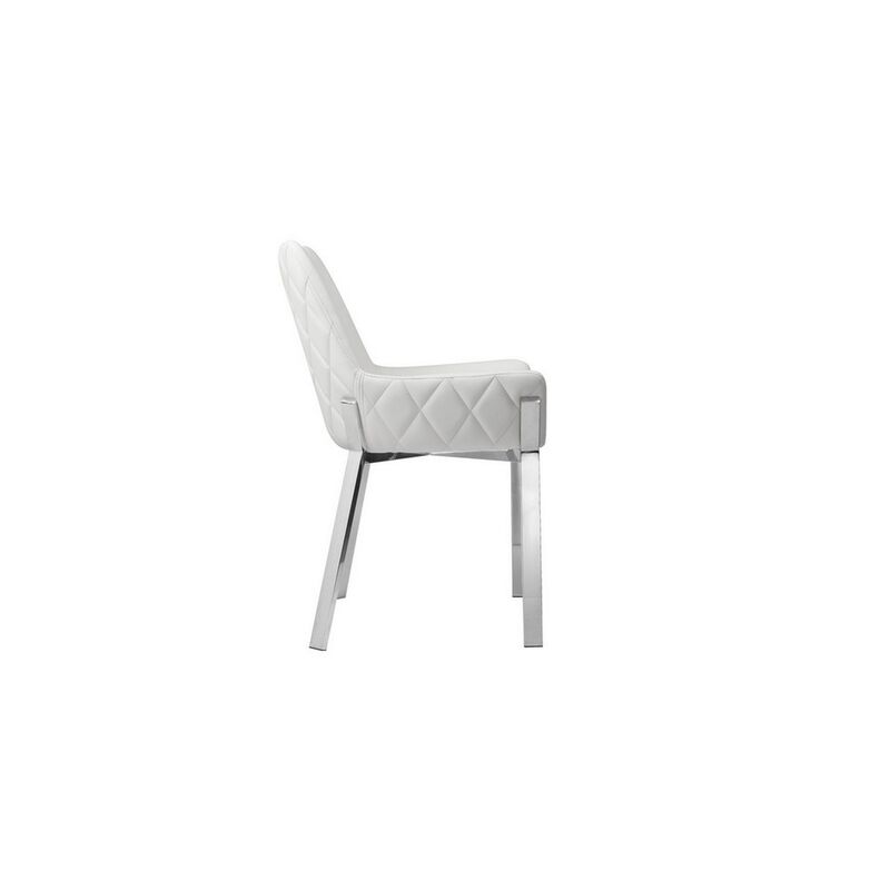 Fuma 23 Inch Set of 2 Dining Chairs, Foam Fill, White Faux Leather, Silver - Benzara image number 3