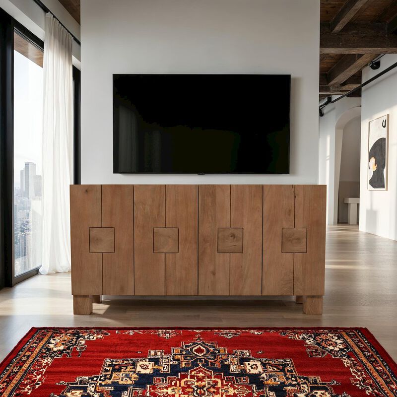 Jofran Sequoia 62 Modern Rustic Solid Wood Four Door Sideboard Storage Cabinet