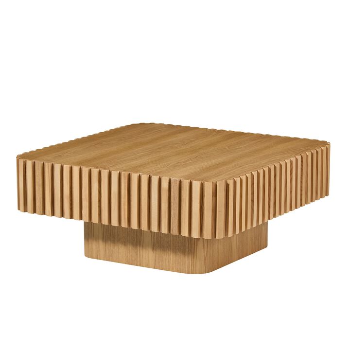 Modern 35.43 Inch Handcraft Drum Coffee Table Square Coffee Table for Living Room,Small Wooden Coffee Table with Sturdy MDF Pedesta