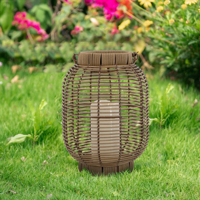 Clihome 8.7x8.7x11.8" Brown Poly Rattan Lantern with White LED Candle image number 3