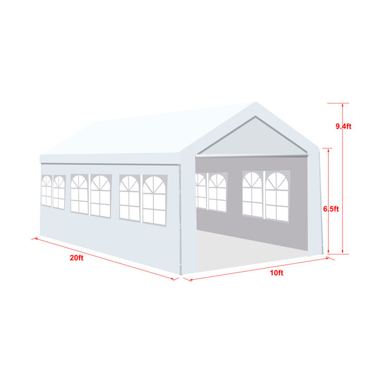 10'x 20' Heavy Duty Carport Gazebo, Canopy Garage, Cart Shelter with windows