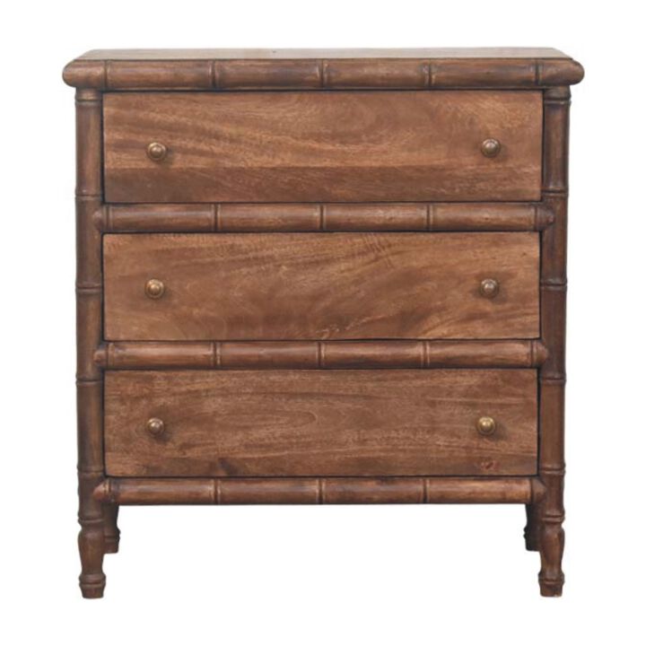 Artisan Furniture Solid Wood Bamboo Carved 3-Drawer Chest ,Brown,3-Drawer